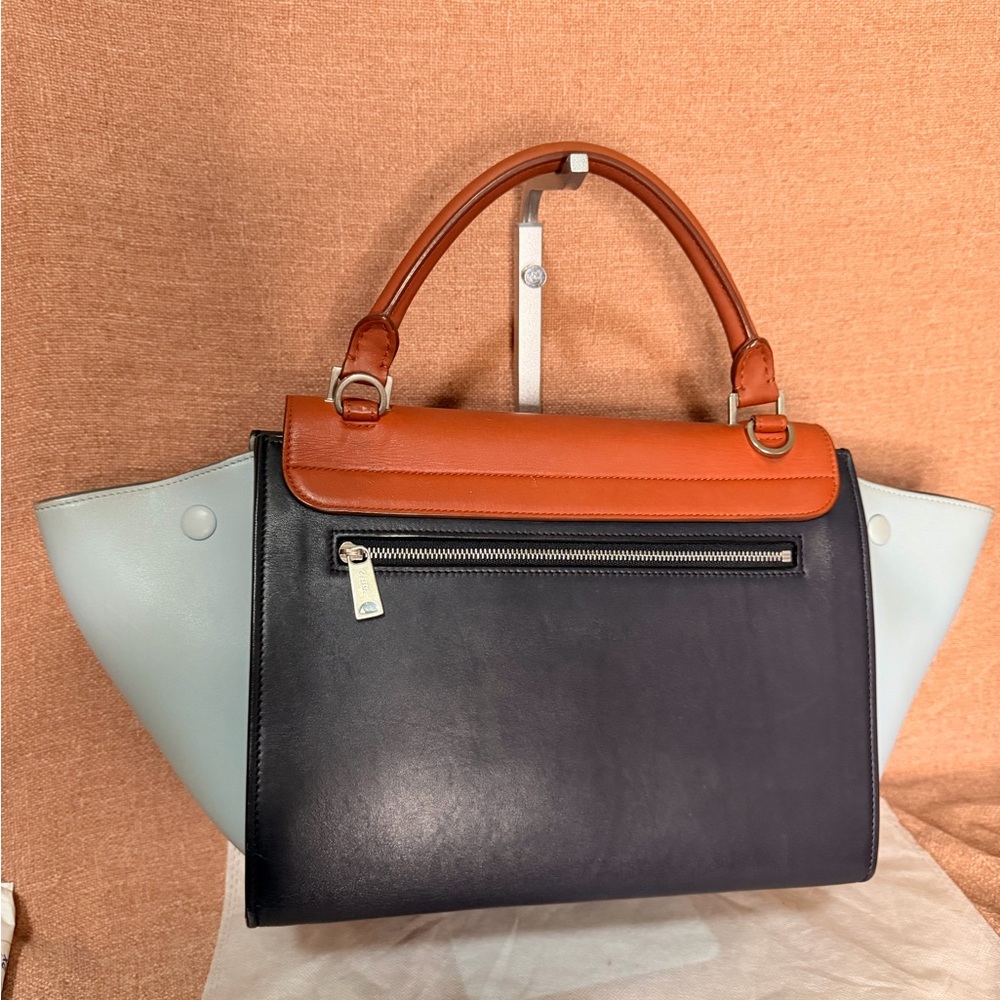 CELINE Trapeze Small Leather 2way Shoulder Bag Sky Blue& Navy & Brown - Picture 4 of 16